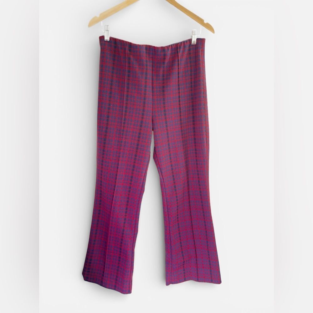 Maeve Anthropologie Red Blue Stretch Knit Pull On Margot Kick Flare Pants - Picture 3 of 8